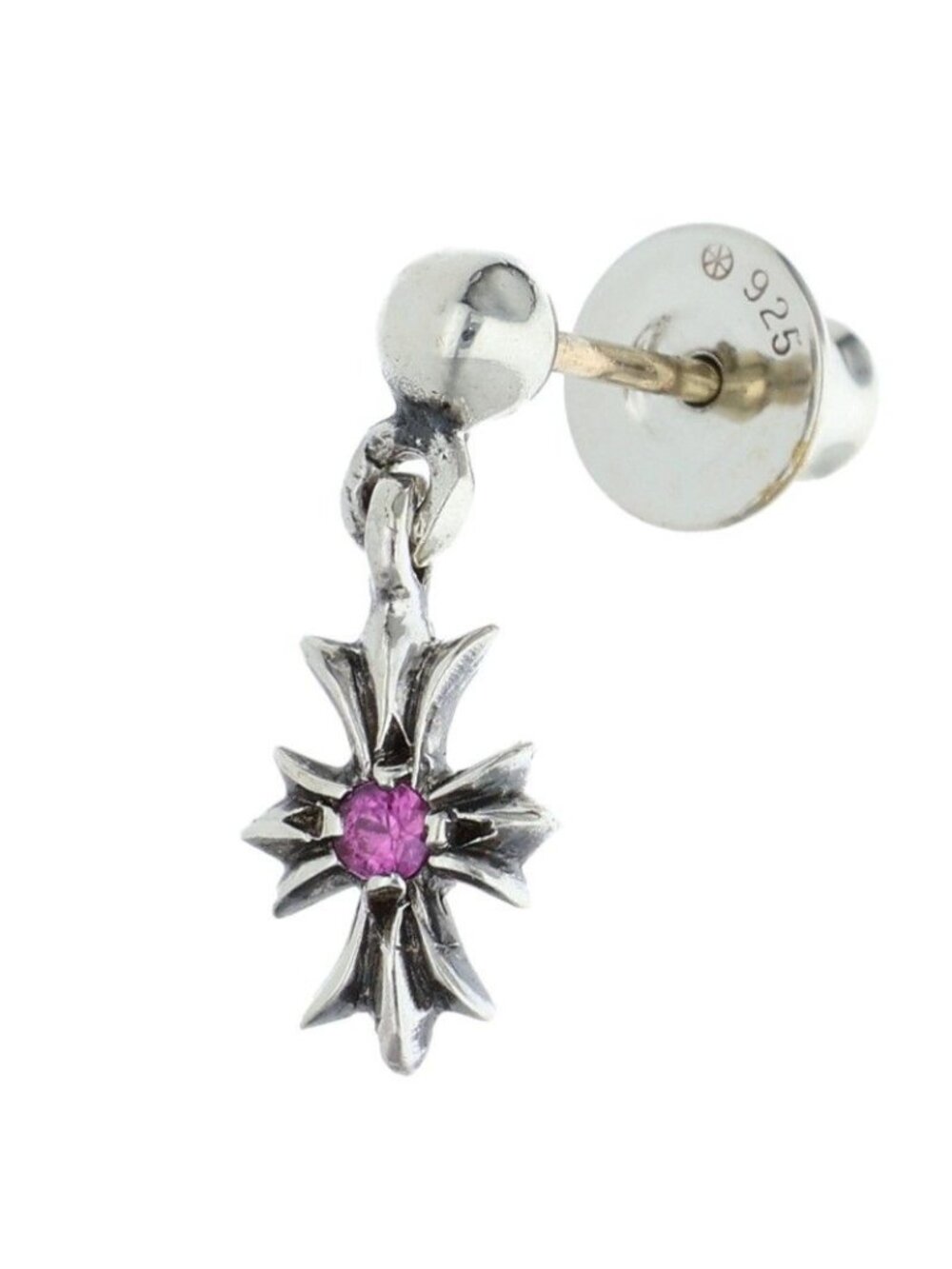 Chrome Hearts Tiny CH Plus 1 Sap Ech Drop 1 Sapphire Silver Earrings